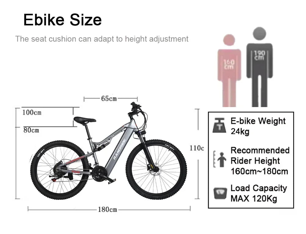 Electric Bicycle RANDRIDE YG90 1000W 48V17AH Hydraulic Brake E-bike with Full Suspension  21 Gears Shift Free Rack Electric bike