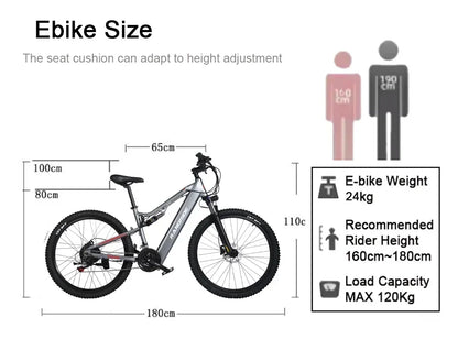 Electric Bicycle RANDRIDE YG90 1000W 48V17AH Hydraulic Brake E-bike with Full Suspension  21 Gears Shift Free Rack Electric bike