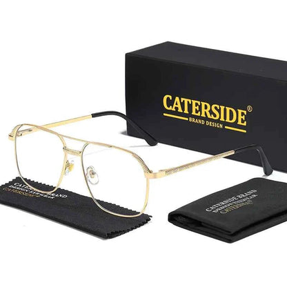 CATERSIDE New Retro Pilot Sunglasses Men Square Frame Suneyeglass Women Flat Top Double Bridges Vacation Beach Eyewear UV400