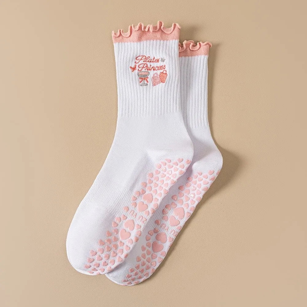 Casual Non-Slip Grip Pilates Socks Breathable Cotton Mid Tube Socks Sweat-absorbent High-elastic Yoga Socks for Women