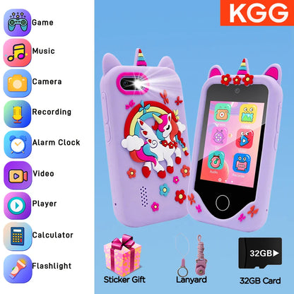 32GB Kids Smart Phone 2.8'' IPS Mini Toy Phone Music Player  28 Games Alarm Clock Flashlight Dual Camera Educational Funny Toys
