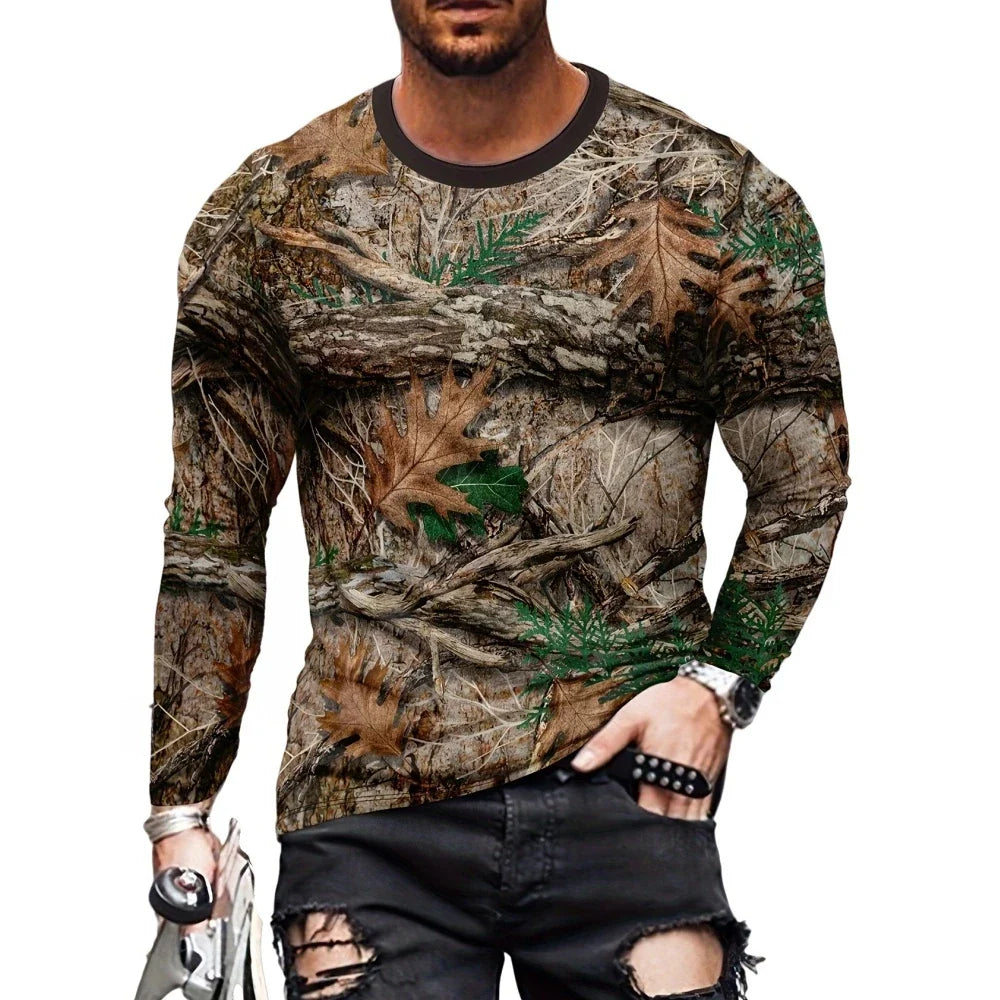 Men's 3D Graphic Long Sleeve T-Shirt – Vintage Print Crew Neck Autumn Streetwear Tee