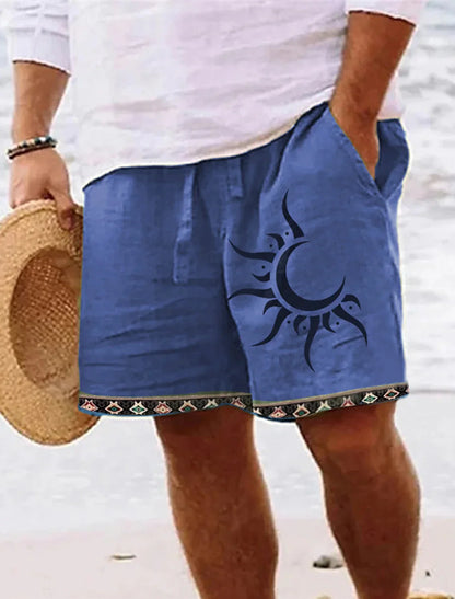 Men's Retro Sun & Moon Graphic Shorts – 3D Printed Breathable Street Shorts