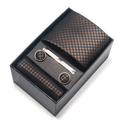 Luxury Brand 8 cm Tie Handkerchief Cufflink Clip Set For Men Wedding Gravata Suit Accessories Holiday Gift Box