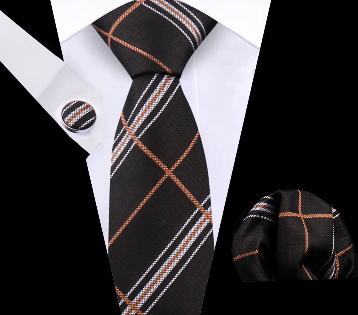 Luxury Plaid Tie For Mens Necktie Handkerchief Pocket Square Cufflinks Set Jacquard Woven Ties Wedding Business Accessories