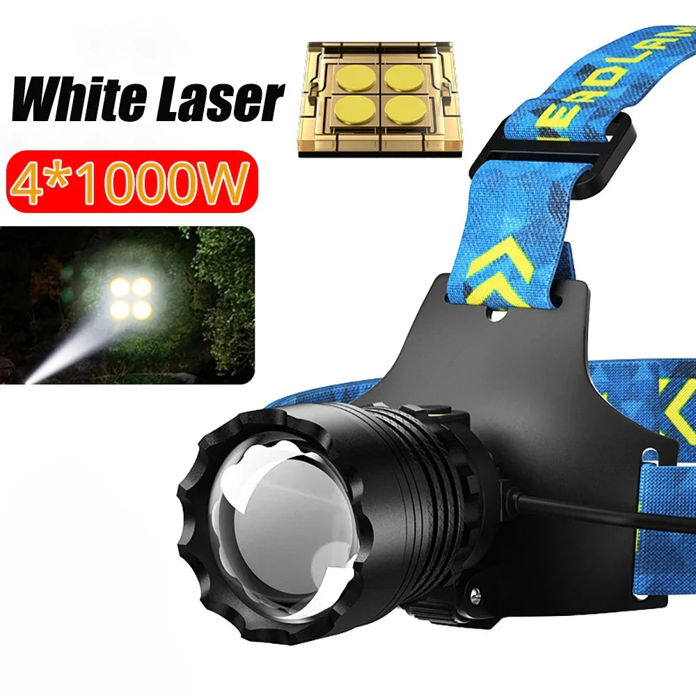 300000000LM Upgrade 4*White laser Headlamp Fishing Headlight 18650 Battery Flashlight USB Rechargeable Head Lights Torch Lantern