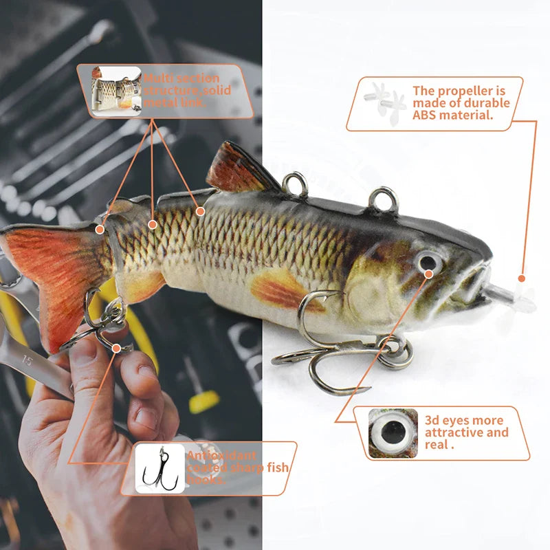 USB Rechargeable Robotic Electric Swimbait – 3.5in, Auto Swimming, Multi-Jointed, Saltwater & Freshwater