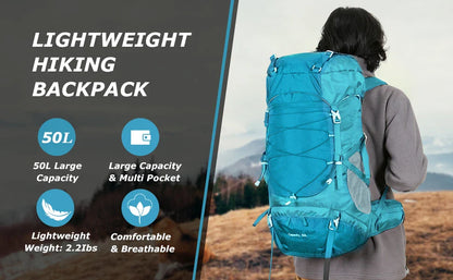 WESTTUNE 50L Hiking Backpack with Rain Cover Multifunctional Mountaineering Bag