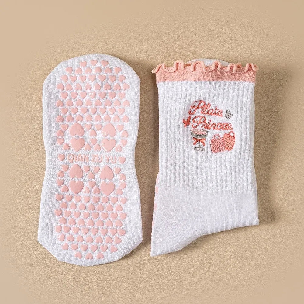 Casual Non-Slip Grip Pilates Socks Breathable Cotton Mid Tube Socks Sweat-absorbent High-elastic Yoga Socks for Women