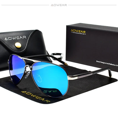 AOWEAR Men's Aviation Sunglasses Men Polarized Mirror Sunglass for Man HD Driving Pilot Sun Glasses