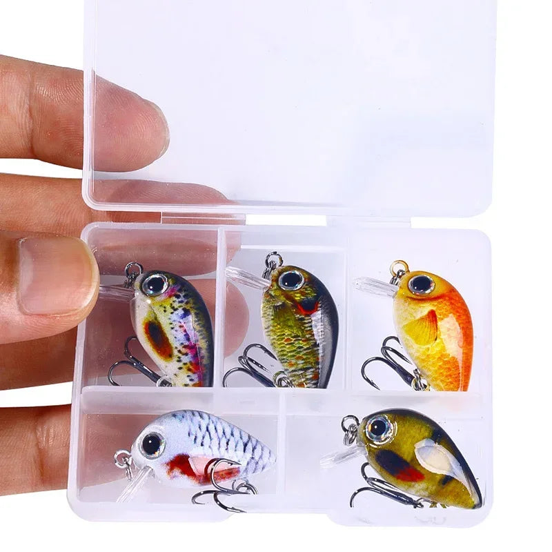 5Pcs 3cm Bass Fishing Lures Kit Topwater Crankbaits, Wobblers Swimbaits 1.5g/2g for Freshwater/Saltwater Light Fishing Tackle