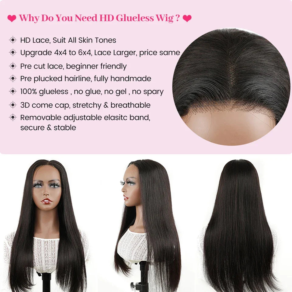 6X4 HD Lace Front Wigs Straight Glueless Wig Human Hair Ready To Wear Glueless Preplucked Wear And Go Wigs PreCut Lace ISEE Hair