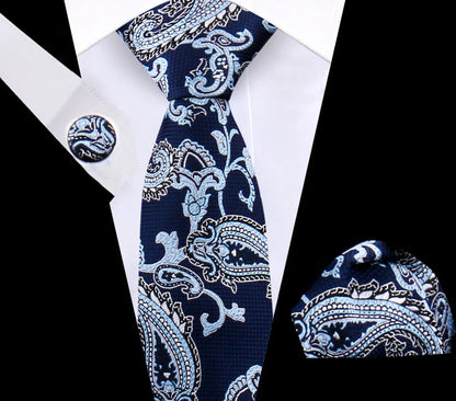 Luxury Plaid Tie For Mens Necktie Handkerchief Pocket Square Cufflinks Set Jacquard Woven Ties Wedding Business Accessories