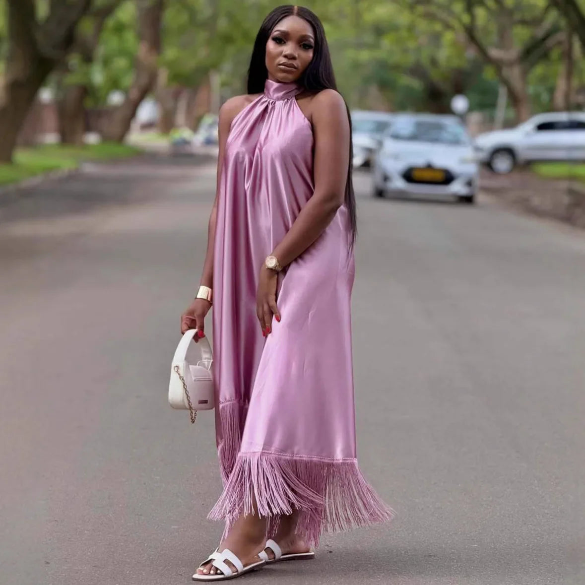 Long Dress Women Dresses Sexy Vestidos Y2k Streetwear Sleeveless Halter Irregular Tassel Elegant Splice Party Night Work 2026