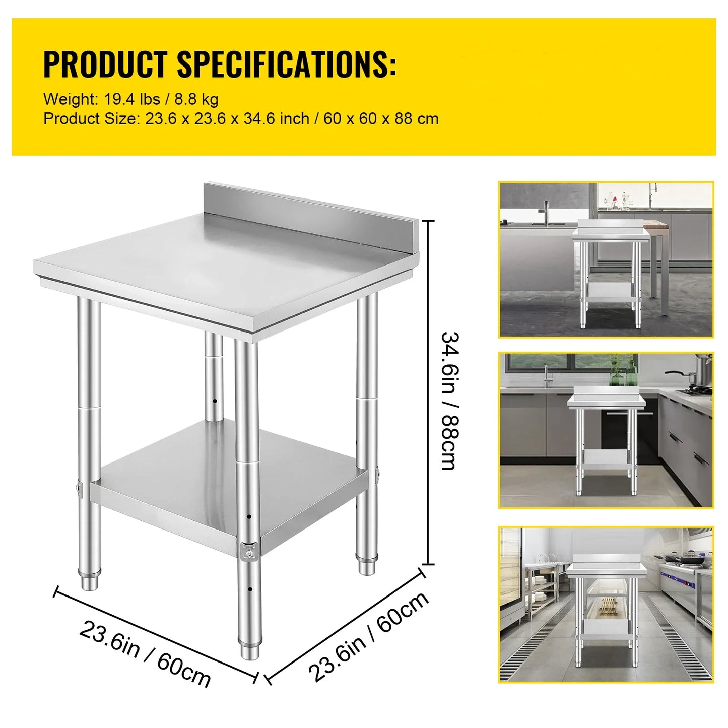 SucceBuy Stainless Steel Kitchen Work Bench Commercial Catering Table Worktable w/Undershelf 330LBS 286LBS for Restaurant