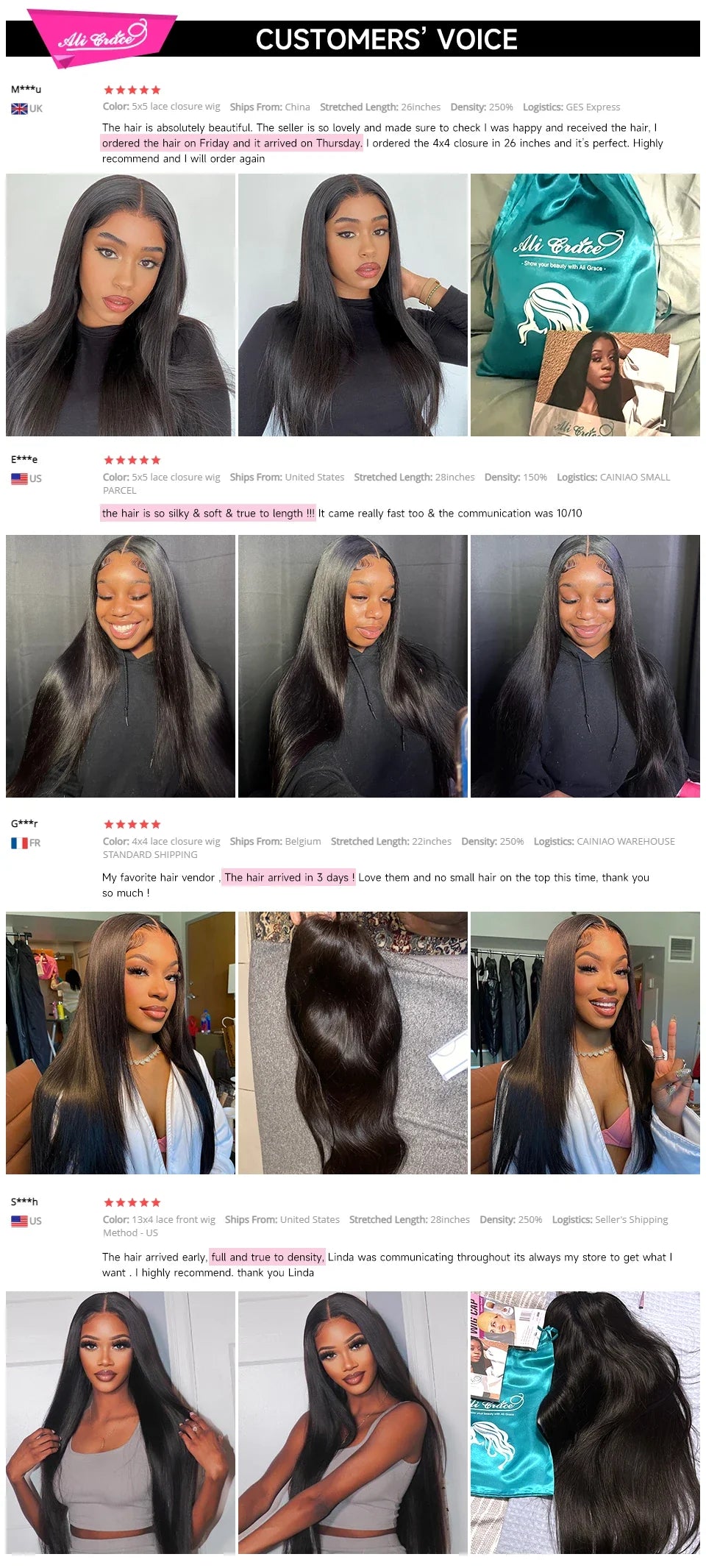 Ali Grace Glueless Wig 5x6 Straight Human Hair Wear&Go 4x4 Lace Closure Wig PrePlucked Hairline 13x4 Lace Front Human Hair Wigs