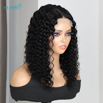 Ali Grace 4x4 Closure Wig Deep Wave Human Hair Wigs for Women Transparent Lace Closure Wig Bob Short Deep Wave Closure Bob Wig