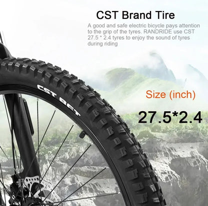 Electric Bicycle RANDRIDE YG90 1000W 48V17AH Hydraulic Brake E-bike with Full Suspension  21 Gears Shift Free Rack Electric bike