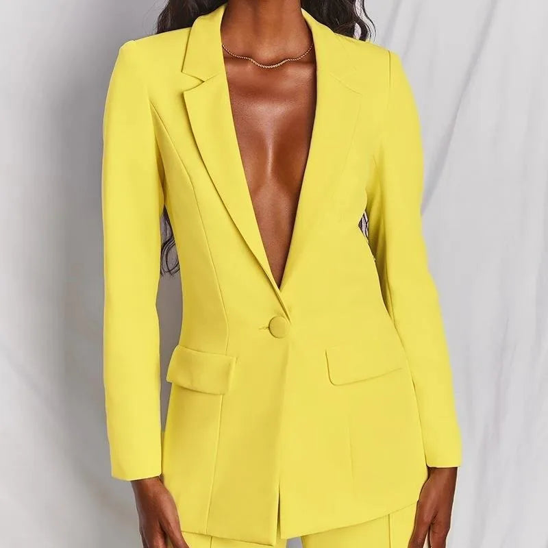 Hot Selling Professional Suit Set Solid Color Healthy Fabric 2024 Spring and Autumn New Women's Fit Suit Two-piece Set