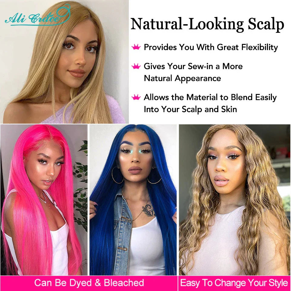 Brown Blonde Color 27 Straight Lace Closure Wig with Baby Hair Ali Grace 24 inch Pre-Plucked Brazilian Straight 4x4 Closure Wig