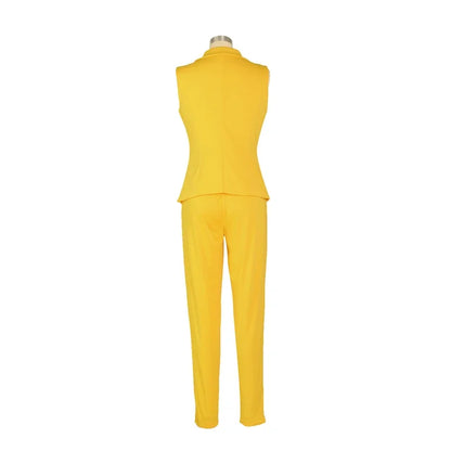 Business Work Wear Two Piece Pant Suits for Women Sets Elegant Sleeveless Blazer Top and Pencil Pants Office Lady Matching Sets
