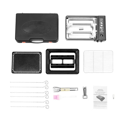Portable Camping Grill Gas Stove – Butane/LPG, Full Accessory Kit, 41.5×28cm