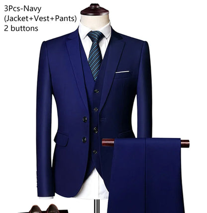Elegant Suits For Men Wedding 3 Pieces 2 Set Luxury Fashion Classic Full Jackets Vest Pants Blazers Outfit 2024 Formal Costume