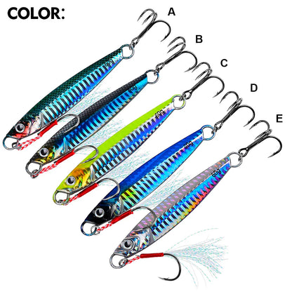PROBEROS 5pcs Luya Iron Plate Sea Fishing Metal Bionic Bait 17g/21g/24g/30g/40g/60g Double Hooks Luminous Fake Bait Wholesale