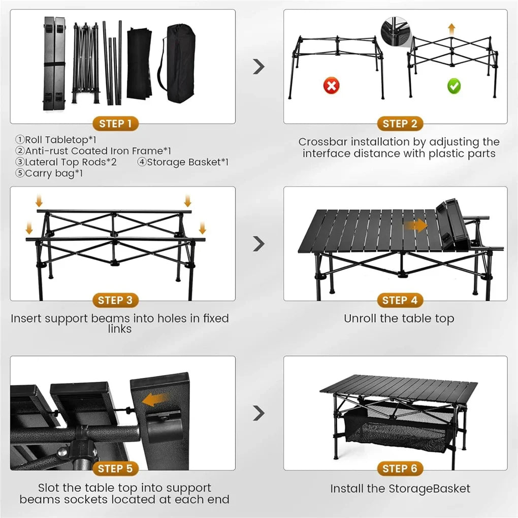 Lightweight Aluminum Folding Roll-Up Camping Table with Easy Carrying Bag for Indoor & Outdoor