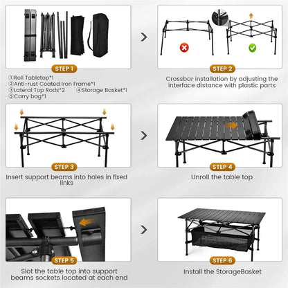 Lightweight Aluminum Folding Roll-Up Camping Table with Easy Carrying Bag for Indoor & Outdoor