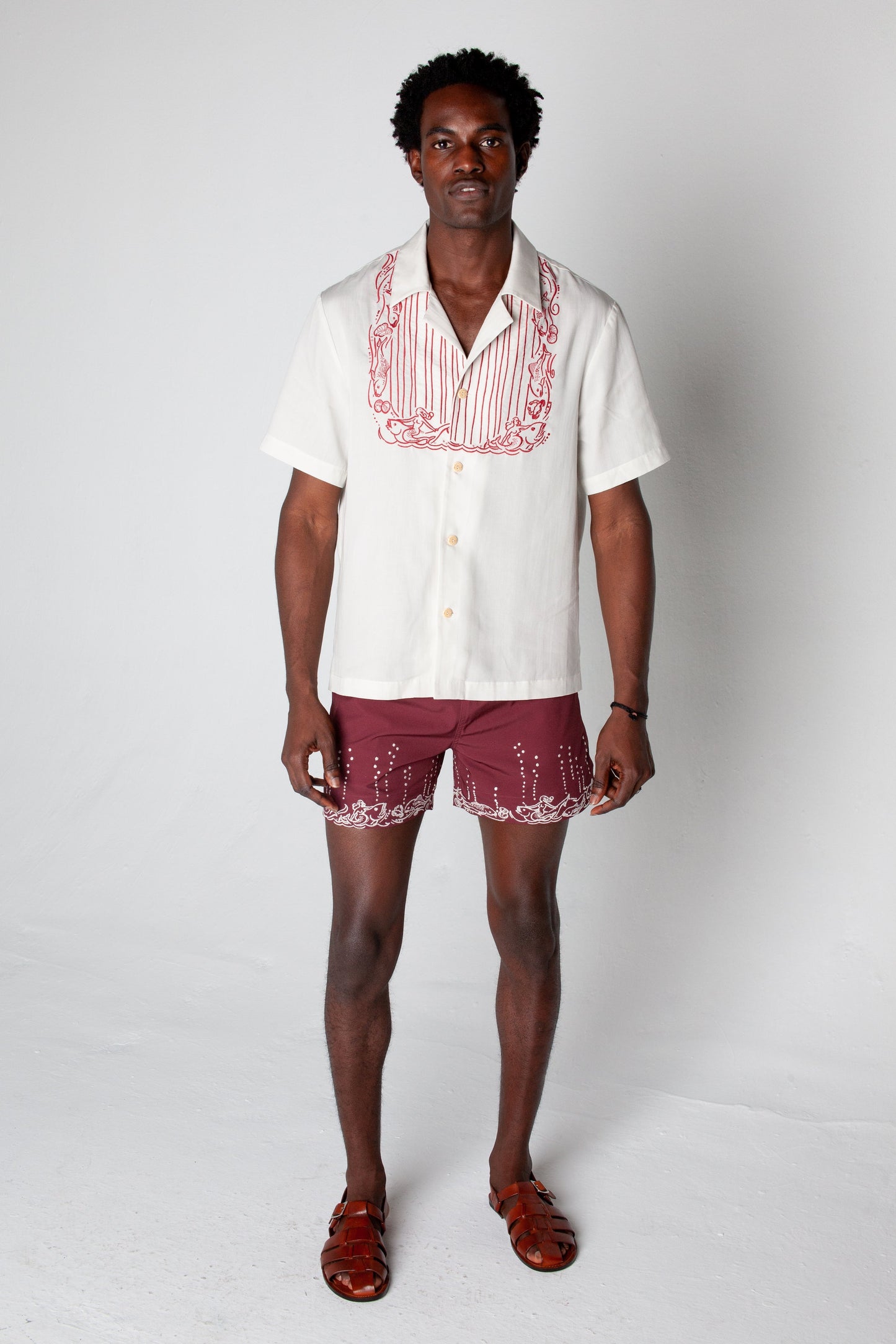 'Fruits De Mer' Swim Trunks (Burgundy)