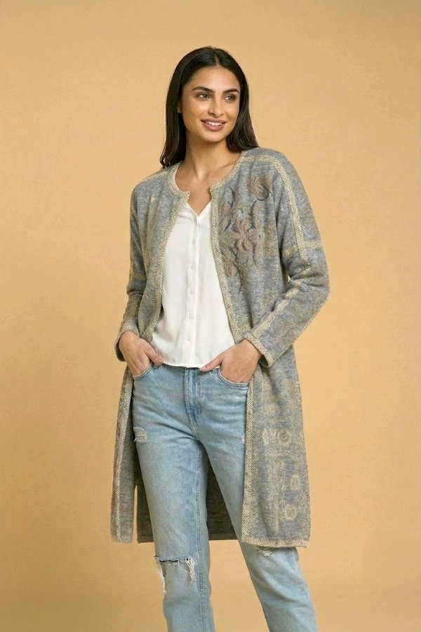 Johnny Was Biya Heather Grey Mila Long Sleeve Boxy Sweater B57524-8