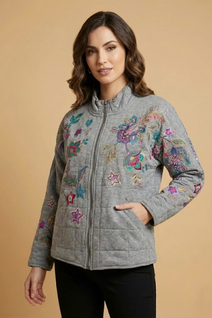 Johnny Was JWLA Grey Ethal Dolman Quilted Jacket J42624-E *