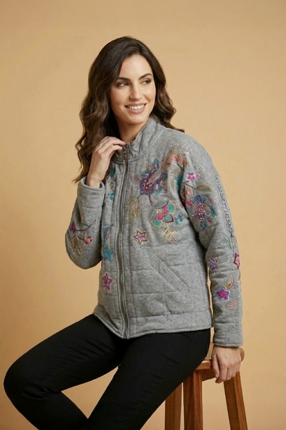 Johnny Was JWLA Grey Ethal Dolman Quilted Jacket J42624-E *