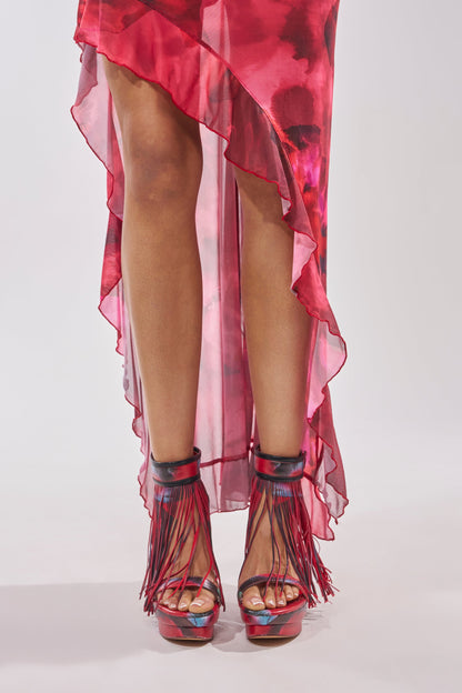 AKIRA GOLD PRINTED PU FRINGE STILETTO SANDAL
