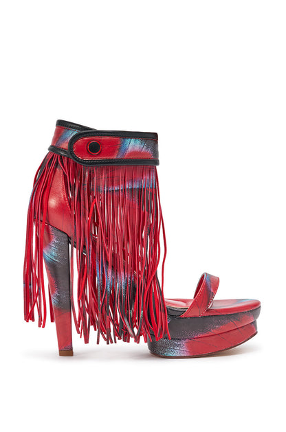 AKIRA GOLD PRINTED PU FRINGE STILETTO SANDAL