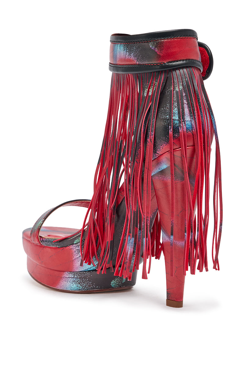AKIRA GOLD PRINTED PU FRINGE STILETTO SANDAL