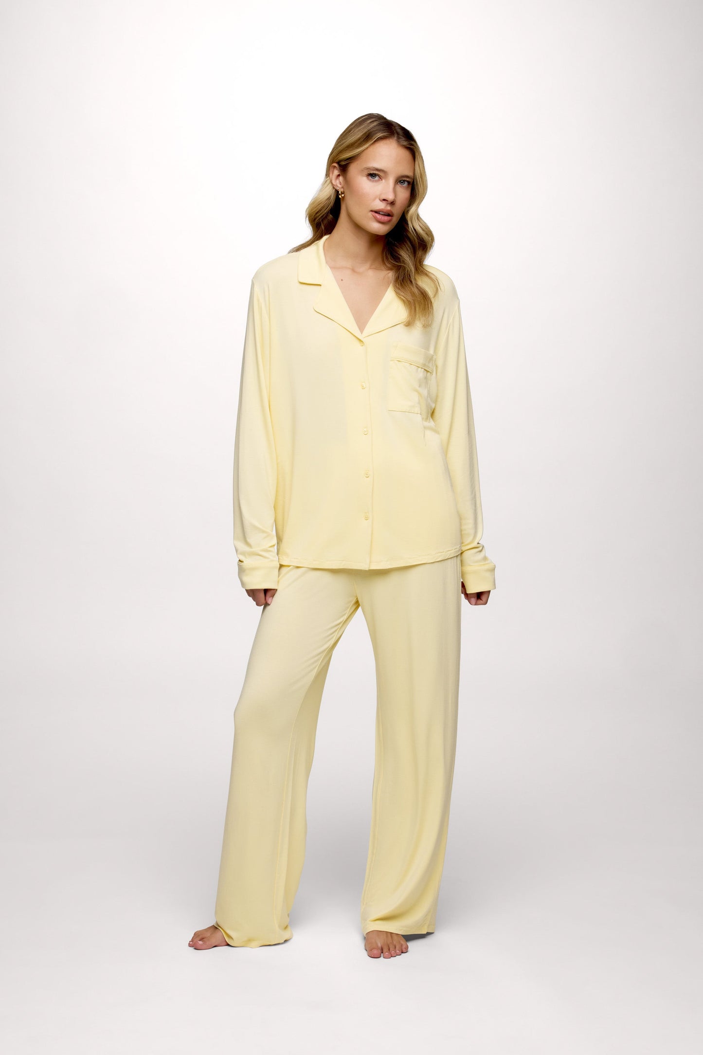 Long Sleeve Button-Up Pajama Shirt | Lemon