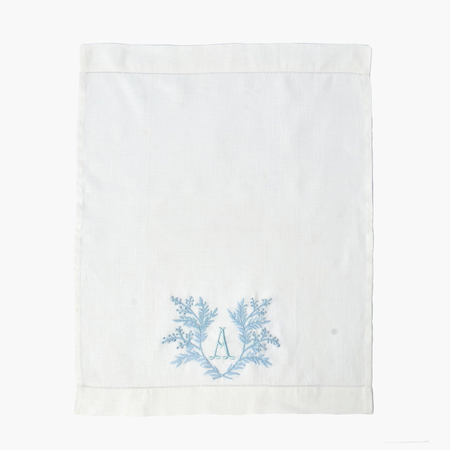 White & Blue Garland Embroidered Linen Hand Towel