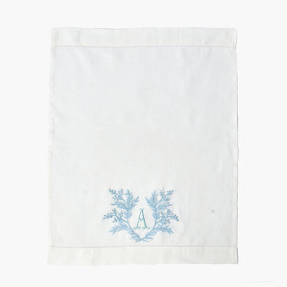 White & Blue Garland Embroidered Linen Hand Towel