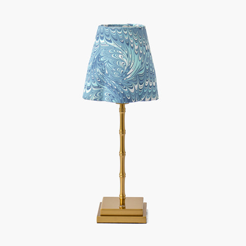 Lucille Metal Bamboo Rechargeable Lamp with Blue Marble Shade (18cm)