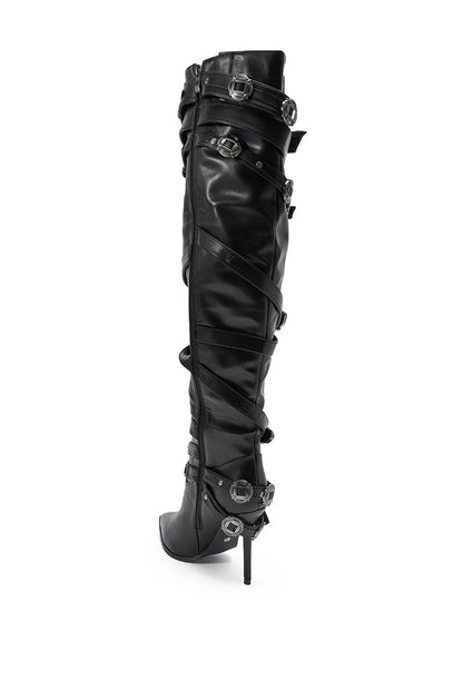 AKIRA GOLD XERXES BLACK STILETTO METAL EMBELLISHED BOOT