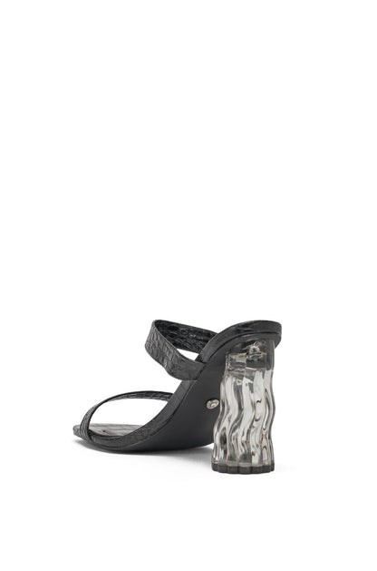 AKIRA GOLD ZARIA BLACK CLEAR HEEL SLIP ON SANDAL