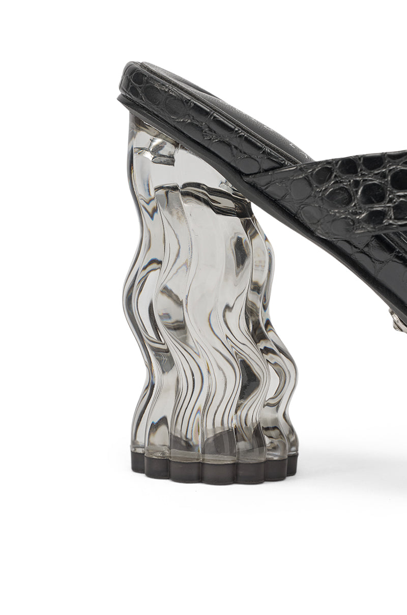 AKIRA GOLD ZARIA BLACK CLEAR HEEL SLIP ON SANDAL
