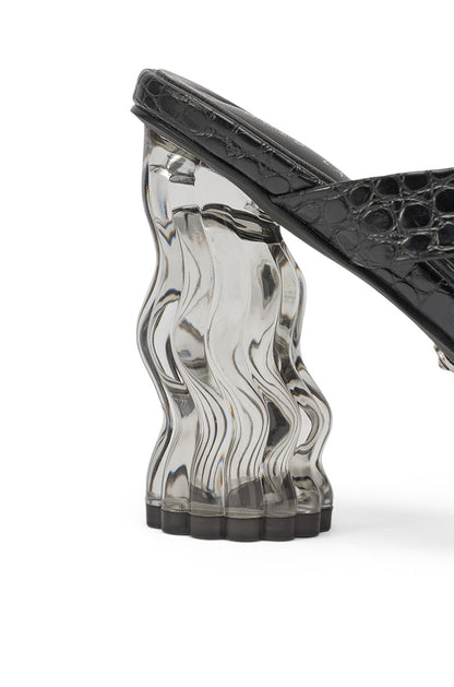 AKIRA GOLD ZARIA BLACK CLEAR HEEL SLIP ON SANDAL