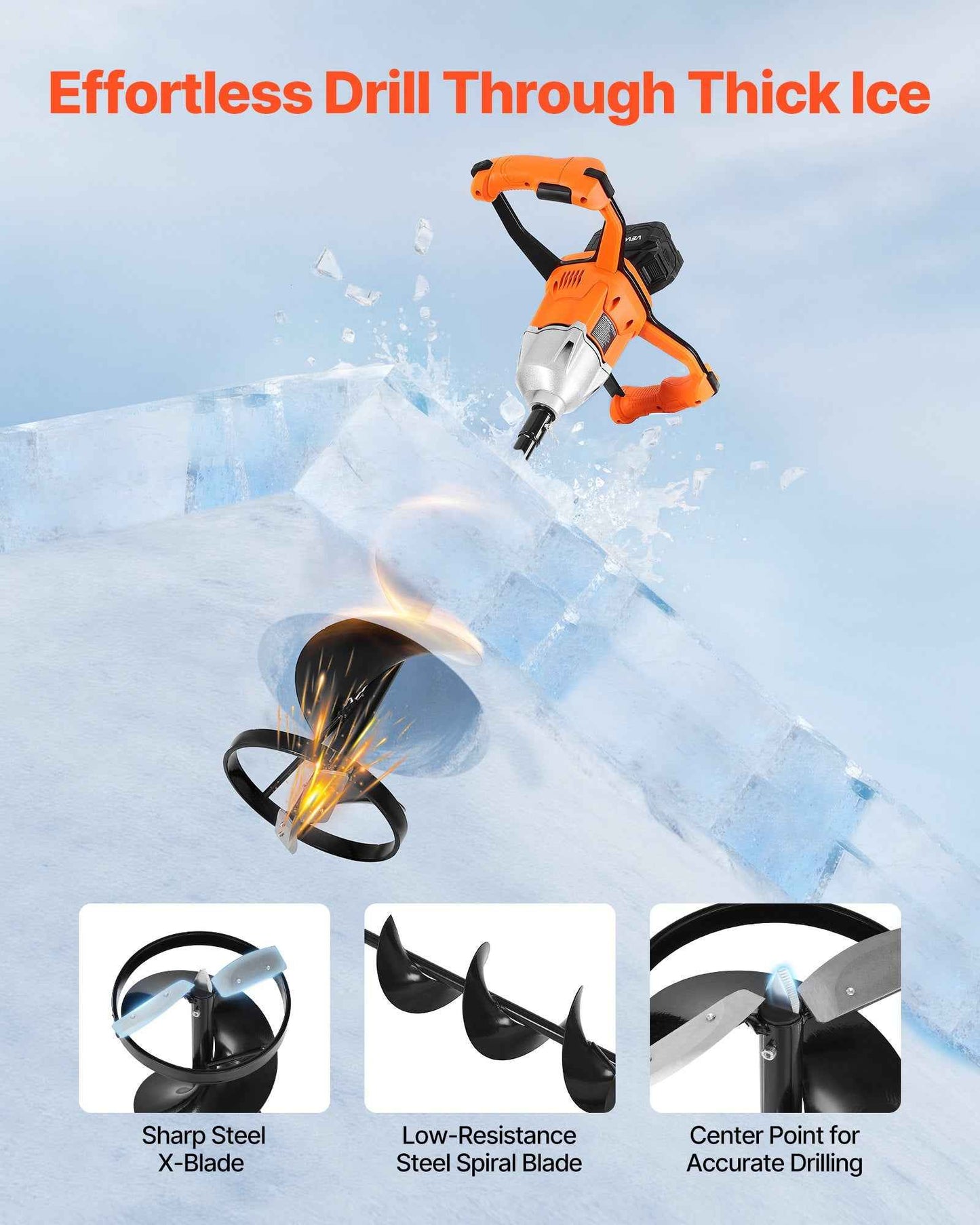 20V Cordless Electric Ice Auger | 8" 2-in-1 Ice & Earth Drill, Brushless Motor