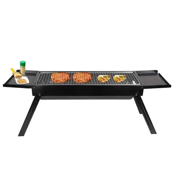 Folding Charcoal BBQ Grill with Charcoal Drawer & Side Shelf – Portable, 4 lbs.