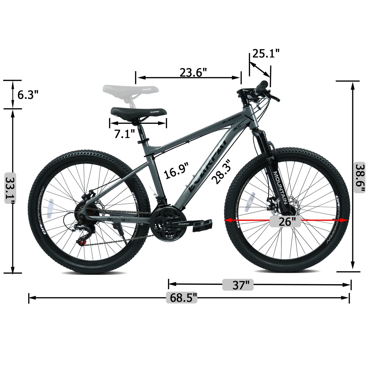 26" All-Terrain Mountain Bike | 21-Speed, Mechanical Disc Brakes & Front Suspension