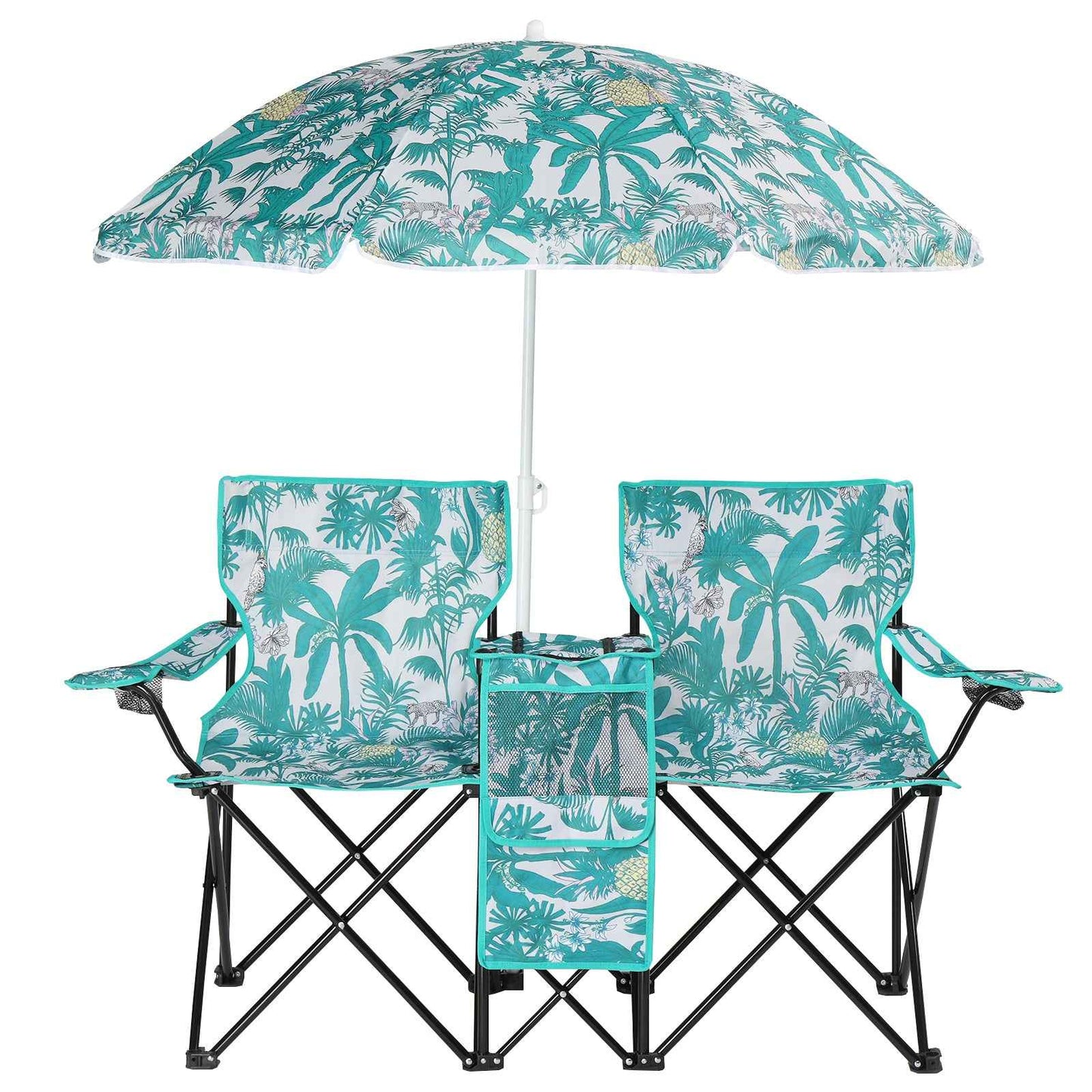 2-Seat Folding Outdoor Chair with Removable Umbrella | Fishing, Beach & Camping