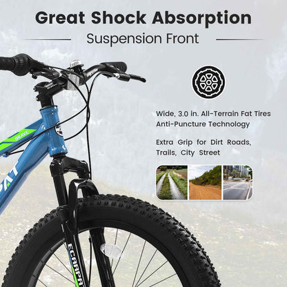 24" Fat Tire Mountain Bike | Full Shimano 7-Speed, Dual Disc Brakes & Front Suspension